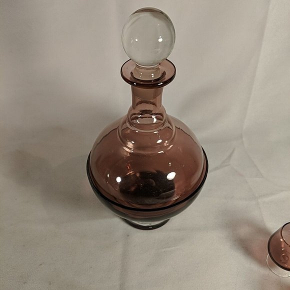 Amethyst Purple Glass Decanter Set of 9 6 Glasses Cups Bowl Rest Stop Topper VTG - Picture 12 of 16